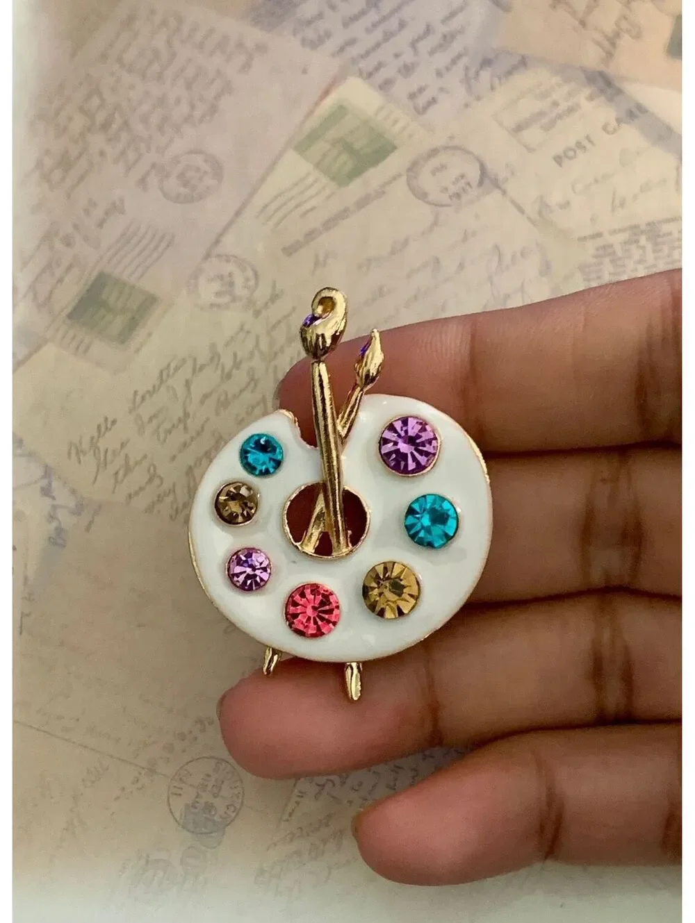 Colorful Artist Palette Enamel Pin with Sparkling Gems Fun Art Lover Gift Brooch